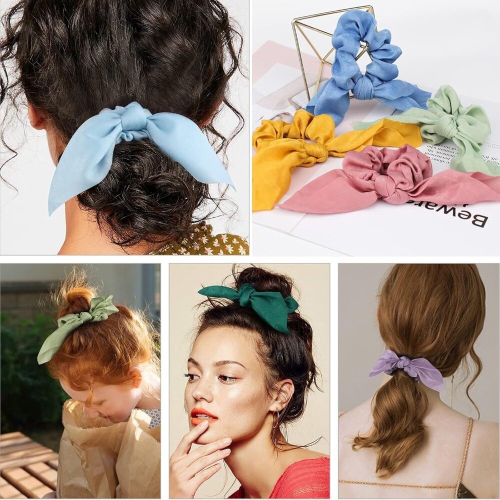 20 Pack Satin Scrunchies for Thick Hair, Hair Ties with Bow for Women's Hair, Bu - Picture 6 of 7